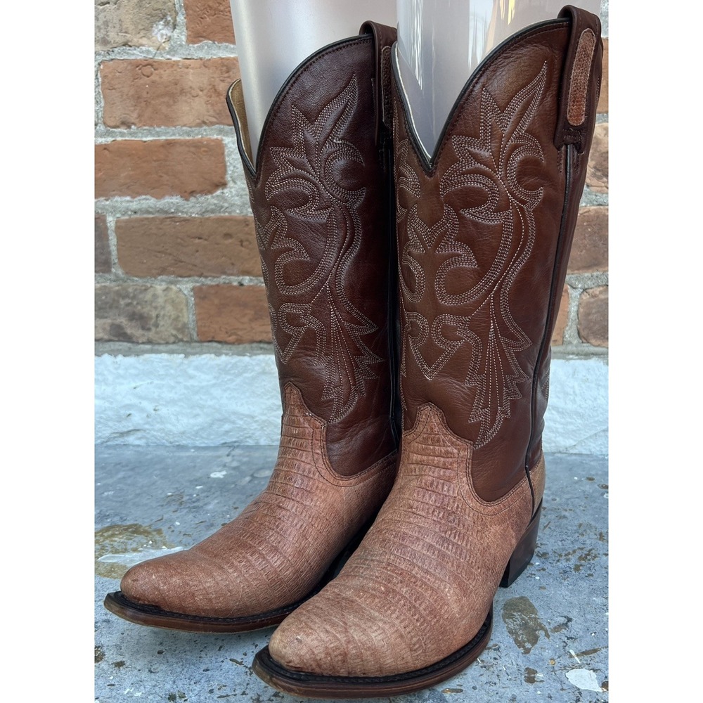 Roper 8921 Exotic Teju Lizard Skin Cowboy Boots Men's Size 8 D Brown Leather